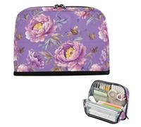 EtherSpher Chic Peonies Purple Pencil Case Bag Large Capacity Makeup Bag Lightweight Case Pencil Holder for Teen Boys College estuche para lapices nina