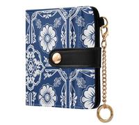 EtherSpher Chinese Blue and White Porcelain Style Fancy Women's Folding Wallet with Card Slots Minimalist PU Leather Wallet for Women Girls