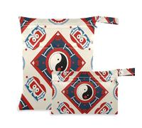 EtherSpher Chinese Culture Bagua Pattern washable baby wet bag 2 Pack wet bag for swimsuit with handles for pool, travel