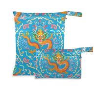 EtherSpher Chinese Culture Dragon Pattern Blue waterproof wet dry bags 2 Pack travel essentials for baby with handles for beach, gym