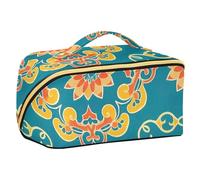 EtherSpher Chinese Culture Flower Pattern Blue Designed Makeup Bags with dividers Waterproof Cosmetic Travel Bags For Women with Compartments & Handle