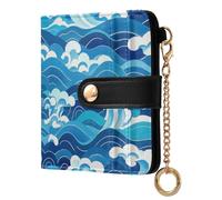 EtherSpher Chinese Culture Wave Pattern Blue Convenient Women's Folding Wallet with Card Slots PU Leather Wallet with Card Slots for Woman Girl