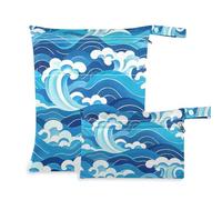 EtherSpher Chinese Culture Wave Pattern Blue reusable bag for daycare 2 Pack travel essentials for baby with handles for pool, travel