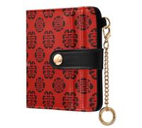 EtherSpher Chinese Unique Culture Happy Pattern Red Convenient Women's Compact Folding Wallet Compact PU Leather Wallet for Women Boys Girls