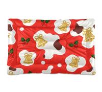 EtherSpher Christmas Bells Red Cow Fur Print Washable Pet Mattress Non-Slip Soft Comfortable Cat Kennel Crate Pad for Large Jumbo Medium Small Dogs 36" x 24"