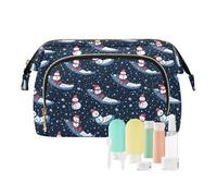 EtherSpher Christmas Blue Snowman Sledding Toiletry Bag Portable Large Makeup Bag Women Cash Wallet for Large Cosmetic, Christmas Blue snowman sledding, One Size