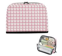 EtherSpher Classical Peach White Houndstooth pencil pouches Large Capacity Upright Storage Bag Expandable Stationery Bag for Boys High School bolsas de maquillaje para mujer