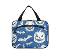EtherSpher Clear Lines Bats Pumpkins Vintage Halloween hanging bags for women travel with hook, designer collapsible hanging toiletry bags for accessories must haves gym estuche para maquillaje L