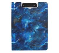 EtherSpher Clipboard Folder Blue Abstract A4 Clipboard with Padfolio Double Metal Clips Pen Holder Office Clip Board with Cover