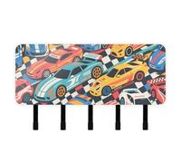 EtherSpher Color Cartoon Cute Racing Car Wall Key Holder with Mail Organizer & 5 Self-Adhesive Hanging House Decor Key Hook for Entryway