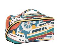 EtherSpher Colorful Cartoon Cute Steamship Designed Travel Bag with dividers Portable Makeup Bag With Handle Vertical Free-Standing