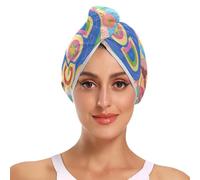 EtherSpher Colorful Cartoon God Cute towel head wrap with Button Anti-Frizz wrap for curly hair toallas para secar el cabello 2 Pack