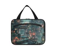 EtherSpher Colorful Future City 3d hanging makeup bag travel cosmetic with hook, designer washable kit bag for adults gym bolso viajero para mujer L, Colorful Future City 3D, L