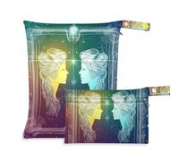 EtherSpher Colorful Glitter Tarot Astrological Portraits washable clothes bag 2 Pack travel essentials for baby with handles for yoga, daycare