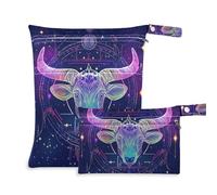 EtherSpher Colorful Glitter Tarot Astrology Cow mess-proof bags for swimsuits 2 Pack travel essentials for baby with handles for bathing, yoga