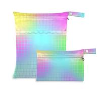 EtherSpher Colorful Laser Design Squares mess-proof bags for wet 2 Pack travel essentials for flying with handles for beach, yoga