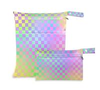 EtherSpher Colorful Laser Design Squares reusable wet diaper bag 2 Pack wet bag for swimsuit with handles for daycare, pool