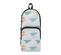 EtherSpher Colorful Paper Airplane Note Nylon 3 Compartments Pencil Bag with Zipper Multi-Purpose and Aesthetic Mesh Pen Pencil Case Stationery pouching for Nurse Middle School 1600ml