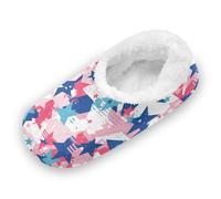EtherSpher Colorful Pop Style Stars Anti-Slip Rubber Sole Women's Closed Back House Slippers Coral Fleece Travel Slippers for