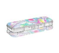 EtherSpher Colorful Tropical Parrot Flowers Designed Clear Pencil Box Double Layer Pens Hard Case For Kids With Lid