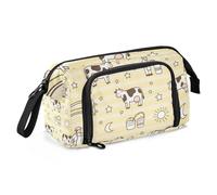 EtherSpher Cow Animal Rustic Farm Star Pattern Yellow Stripe Pencil Bags Large Capacity Standing Pencil Case Portable for Teen Girls Preppy School lapiceras estuche para mujer