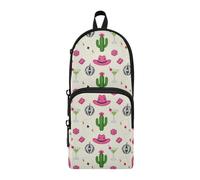 EtherSpher Cowgirl Pinup Art Martini Green Cactus Nylon 3 Compartments Pencil Bag with Zipper Multi-Purpose and Aesthetic Pencil Cases for School Stationery pouching for Kids College 1600ml