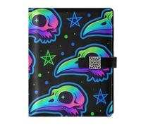 EtherSpher Crow Skull Neon Mystery leather lined subject notebook delicate college ruled notebooks for planning 6.7x9.2