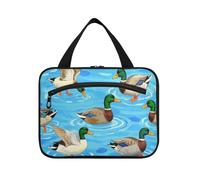 EtherSpher Cute Animal Teal Duck Colorful hanging travel toiletry bags for women with hook, designer waterproof makeup organizer bag for essentials for women vacation bolso para maquillaje de mujer L