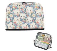 EtherSpher Cute Cartoon Cats Flowers White Pencil Holder Large Capacity Make Up Bags Big Capacity Desk Organizer for Teen Girls Preppy School caja para lapices escolares nina