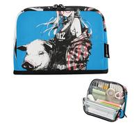 EtherSpher Cute Cartoon Glory Blue Pig Anime Pencil Holder Large Capacity Pen Bag Soft Stationery Organizer for Preppy Preppy School Supplies estuche para lapices nina