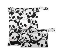 EtherSpher Cute Cartoon Panda Black and White washable waterproof dry bag 2 Pack travel essentials for baby with handles for baby diapers, travel