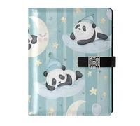EtherSpher Cute Cartoon Pandas Moon Strips leather lined journal notebook portable notebooks college ruled for college 6.7x9.2