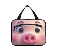 EtherSpher Cute Cartoon Pig Face Light Red hanging shaving kit travel bag with hook, designer waterproof quilted makeup bag for accessories for women hotel bolsa para maquillaje L, cute cartoon pig