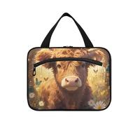 EtherSpher Cute Cartoon Scotland Cow Brown hanging large make up bag with hook, designer multifunctional cosmetic organizer for womens camping estuche para guardar maquillaje L, cute cartoon scotland