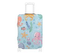 EtherSpher Cute Cartoon Sea Creatures Colorful Elastic Large Luggage Cover Scratch-Resistant Fit suitcases Cover Travel Accessory Fit 18-32 Inch Luggage