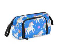 EtherSpher Cute Cartoon White Rainbow Unicorns Pencil Bag Large Capacity Compartment Pencil Case Portable for Adults Kindergarten lapiceras para ninas