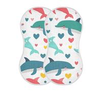 EtherSpher Cute Colorful Dolphins and Hearts Cotton burp cloths large breathable Milk Spit Up cloth For Unisex set of 2, 22x11in pa?os para