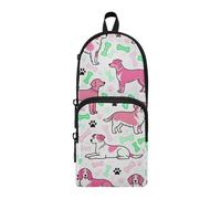 EtherSpher Cute Dog Pink and Green Daughter Nylon 3 Compartments Pencil Bag School Supplies Big Capacity Pencil Cases for Teen Girls Stationery pouching for Man Preppy School 1600ml