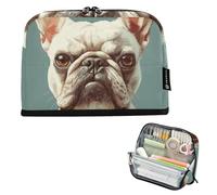 EtherSpher Cute French White Bulldog Dog Pencil Cases Large Capacity Upright Storage Bag Simple Storage Organizer for Adolescentes Kindergarten estuche para colores