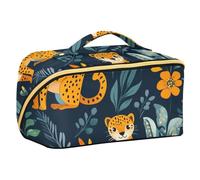 EtherSpher Cute Jungle Leopard Green Designed Cosmetic Bags with dividers stylish Makeup Bag With Handle with Compartments & Handle
