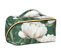 EtherSpher Cute Peonies Green_1 Designed Makeup Bag with dividers Essentials Travel Bags For Women with Compartments & Handle
