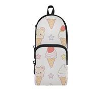 EtherSpher Cute Pink Summer Ice Cream Nylon 3 Compartments School Supply Pencil Bag Large Capacity Pencil Case Organizer Stationery pouching Bag for Women College 1600ml