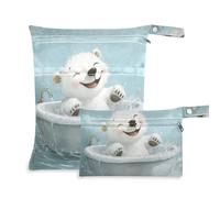 EtherSpher Cute Polar Bear Retro Bathtub zippered bags for diaper 2 Pack travel essentials for babies with handles for baby diapers, beach