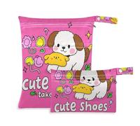EtherSpher Cute Shoes Take Them Off Cartoon Cute Funny White Dog zippered wet diaper bag 2 Pack travel essentials for babies with handles for baby diapers, baby diapers