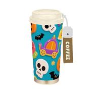 EtherSpher Cute Yellow Pumpkin Skull for Halloween Stainless Steel Thermal Coffee Cup with Lids Designed Coffee Mug On The Go for Hot Cold Drinks 17 oz Leakproof