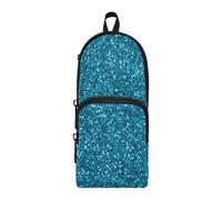 EtherSpher Cyan Glitter Nylon 3 Compartments Pencil Bags for Teen Study&Multifunctional Pencil Case with Compartments Stationery pouching for Teacher College 1600ml