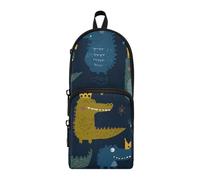 EtherSpher Dark Blue Alligators Crown Nylon 3 Compartments School Supply Pencil Bag Study&Multifunctional Big Zipper Pencil Case Stationery pouching for Adolescents School Supplies 1600ml