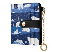EtherSpher Dark Blue Polar Bear Cartoon Portable Ladies Premium Foldable Wallet Minimalist PU Leather Wallet for Girls Women Ladies