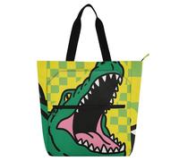 EtherSpher Decorative Book Tote Bag for Boys Girls Women, Cute Green Crocodile Checkerboard Lightweight Child Book Tote Resuable Grocery Bag Handbag for School Work Travel Rainbow bolsa para llevar
