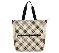 EtherSpher Decorative Book Tote Bag for Kids Students Adults, Pastel Brown Plaid Large Girls Resuable Shopping Bag Handbag with Zipper for School Shopping Beach Rainbow mochilas para lectores
